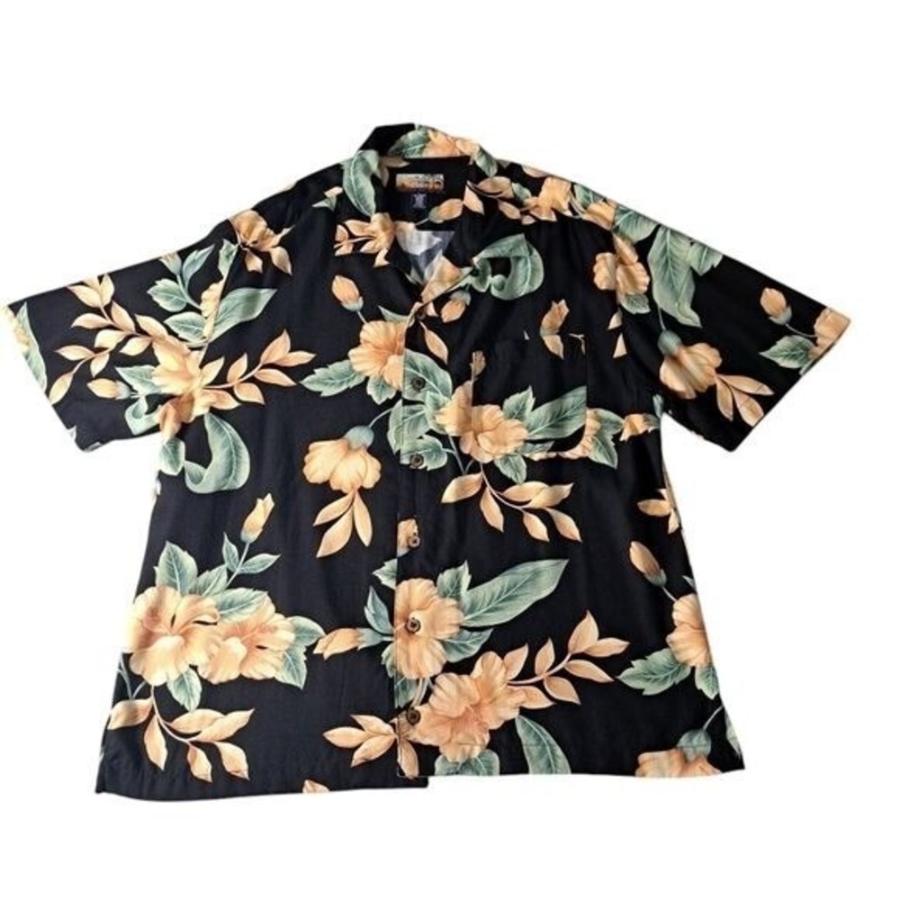 Havana Jack's‎ Cafe Men's Button Up Shirt Hawaiian Tropical Floral Size L Black